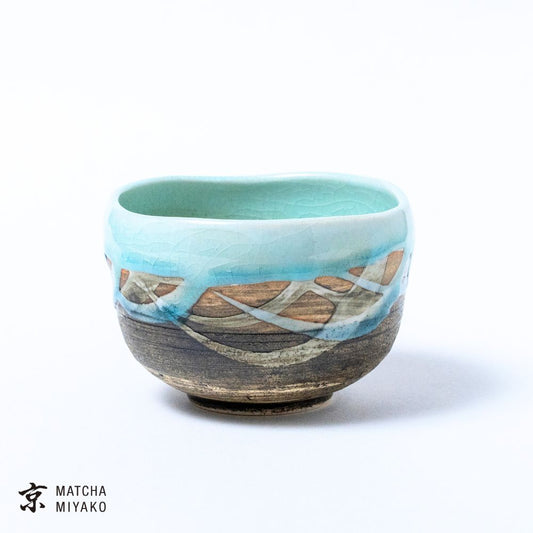 Matcha bowl (Chawan) Blue flow glaze style