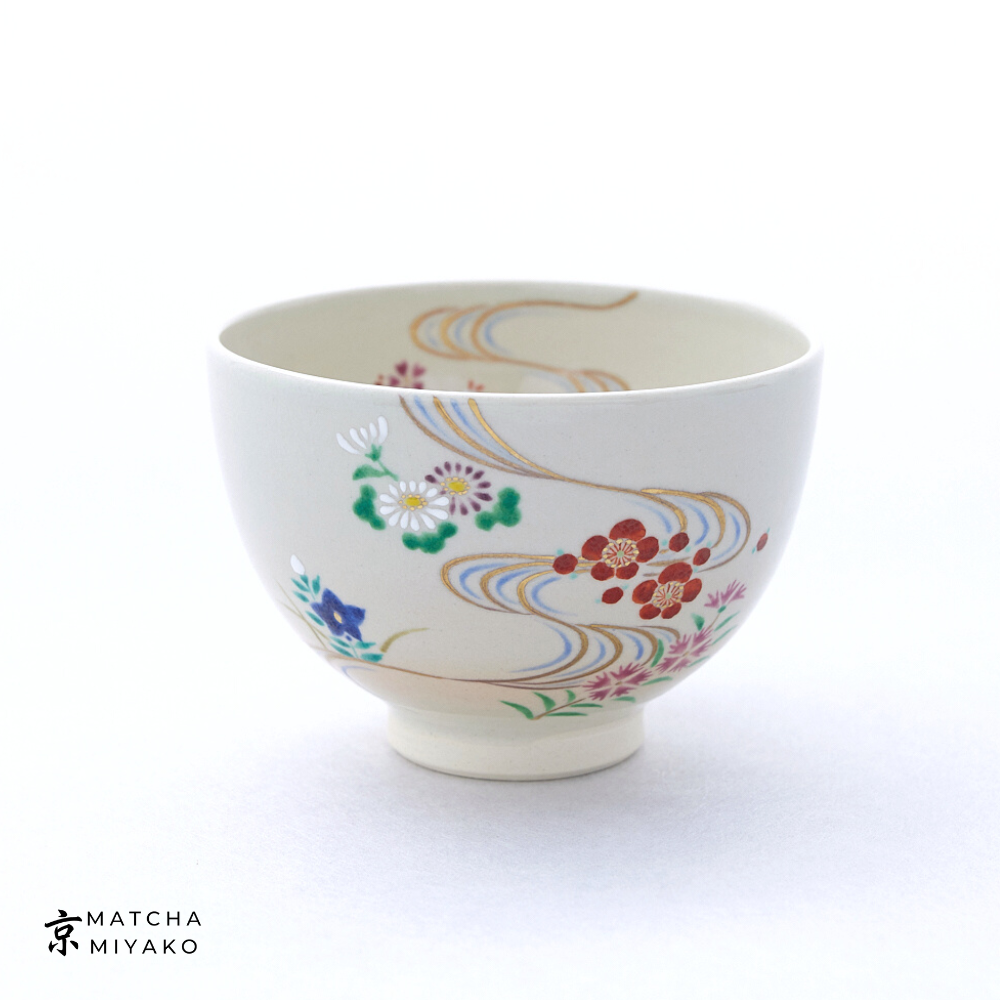 Kiyomizu-yaki Chawan - Japanese Teabowl, Four Seasons pattern