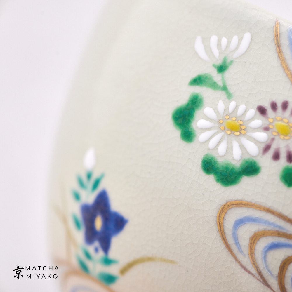 Kiyomizu-yaki Chawan - Japanese Teabowl, Four Seasons pattern